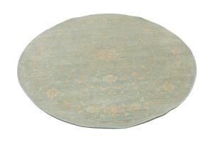 Muted Aqua Blue Floral 6x6 Transitional Oriental Round Rug