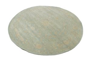 Muted Aqua Blue Floral 6x6 Transitional Oriental Round Rug