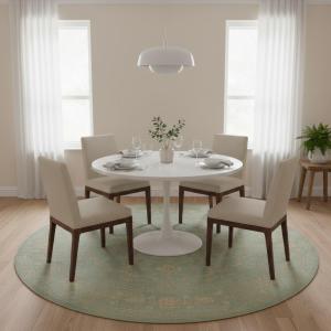 Muted Aqua Blue Floral 6x6 Transitional Oriental Round Rug
