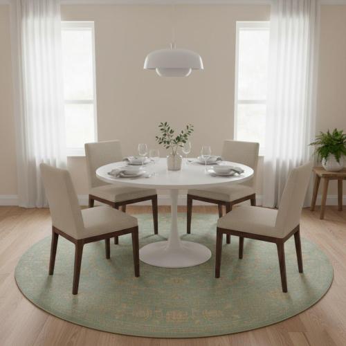 Muted Aqua Blue Floral 6x6 Transitional Oriental Round Rug