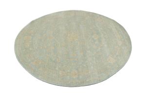 Muted Aqua Blue Floral 6x6 Transitional Oriental Round Rug