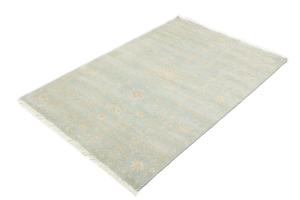 Muted Teal Floral 4x6 Transitional Oriental Area Rug