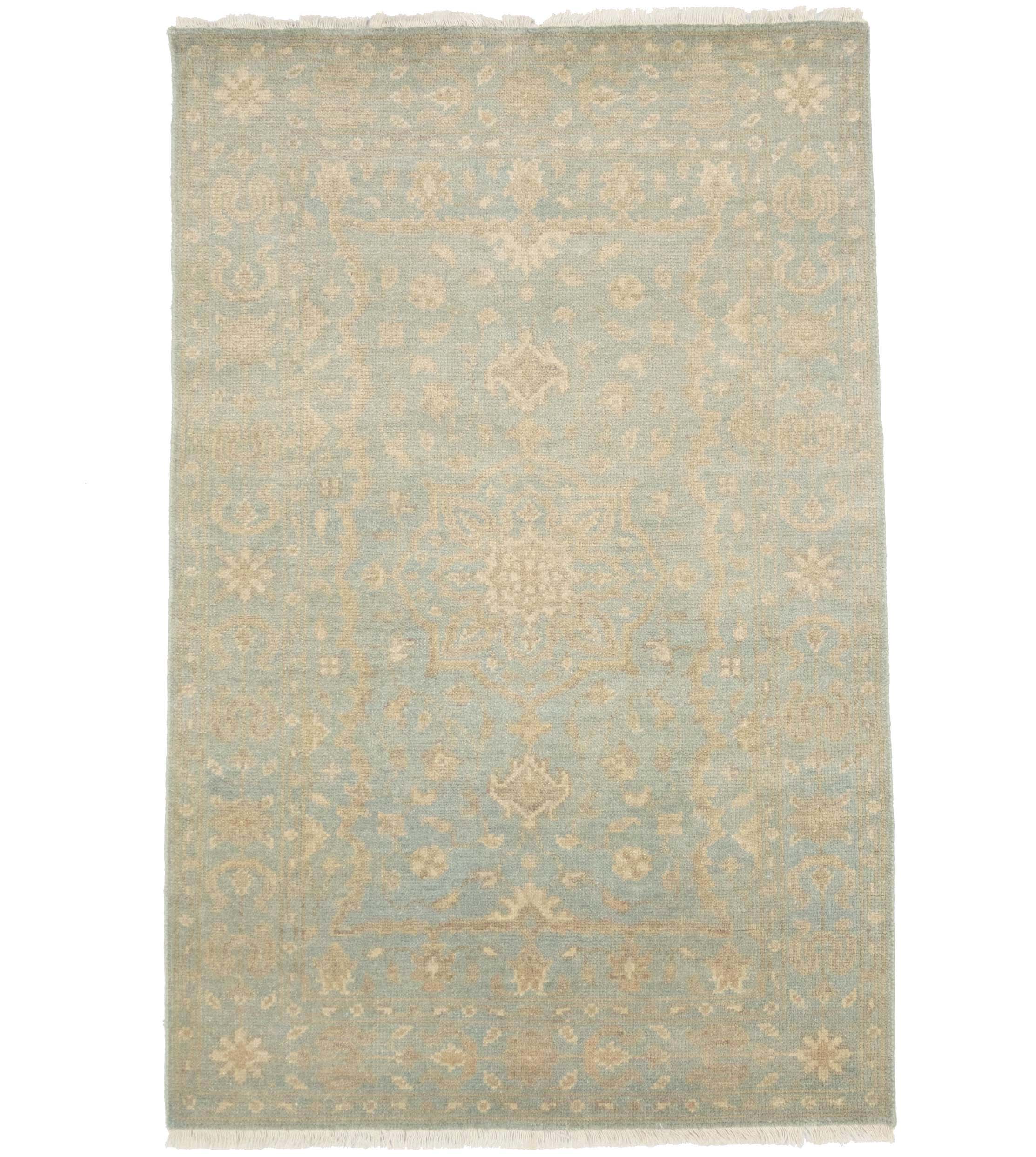 Muted Aqua Blue Floral 4x6Transitional Oriental Rug
