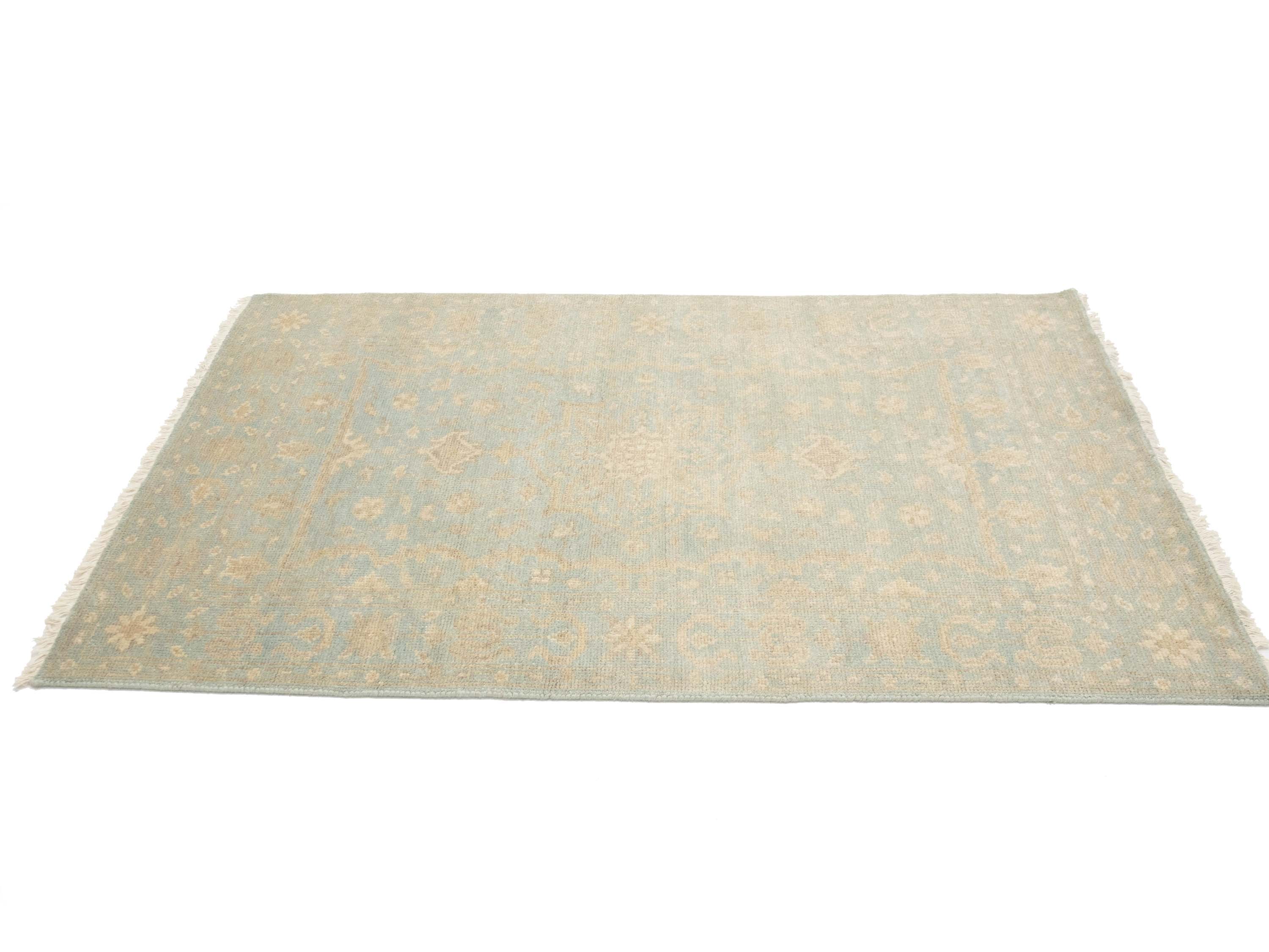 Muted Aqua Blue Floral 4x6Transitional Oriental Rug