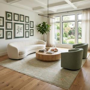 Muted Aqua Green Floral 12x12 Transitional Oriental Square Rug