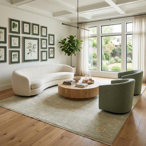 Muted Aqua Green Floral 12x12 Transitional Oriental Square Rug