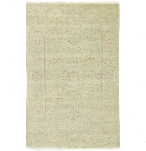 Muted Light Green Floral 5X8 Transitional Oriental Rug