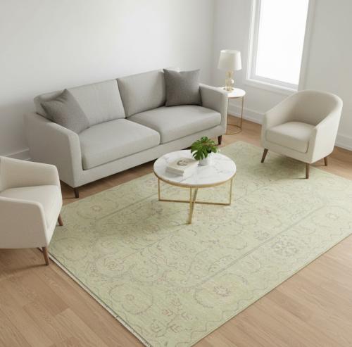 Muted Light Green Floral 5X8 Transitional Oriental Rug