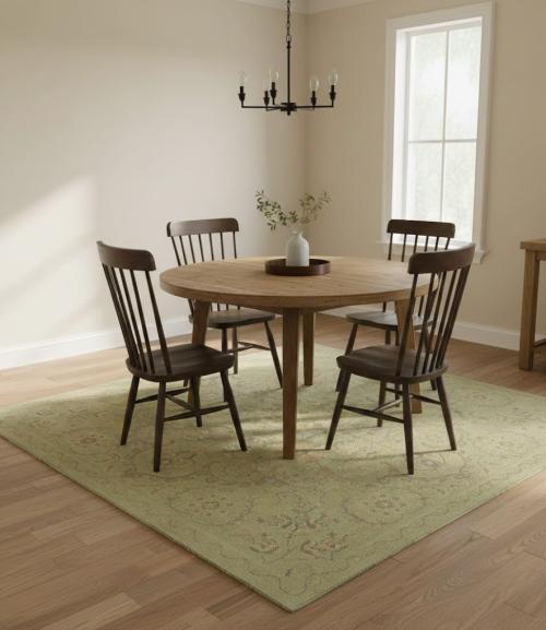 Muted Light Green Floral 8X8 Transitional Oriental Square Rug