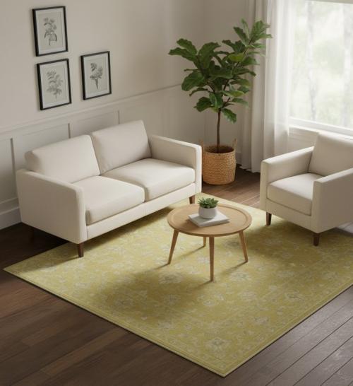 Golden Yellow Floral 8x8 Chobi Oriental Square Rug