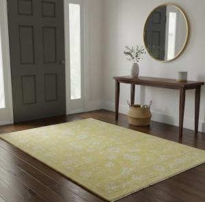 Muted Golden Yellow Floral 4x6 Transitional Oriental Area Rug
