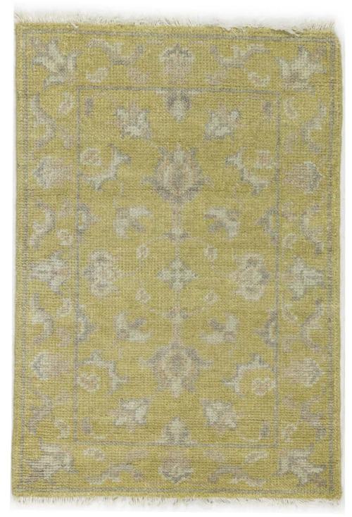 Muted Golden Yellow Floral 3x5 Transitional Oriental Area Rug
