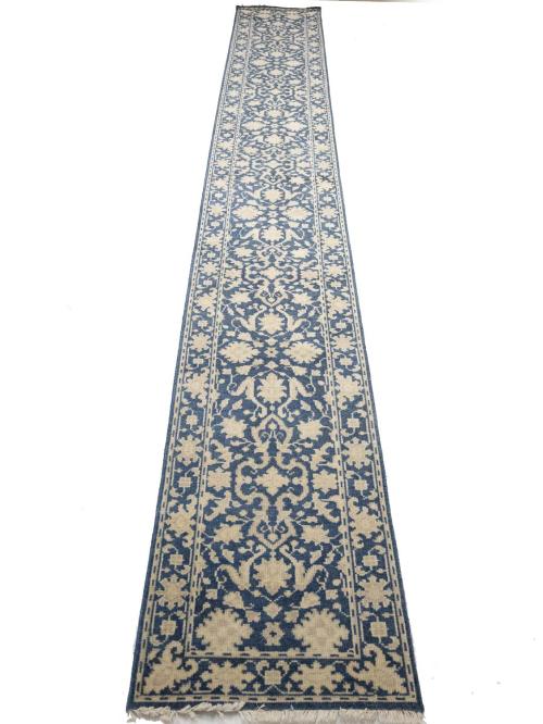 Muted Blue Floral Transitional 3X20 Oriental Runner Rug