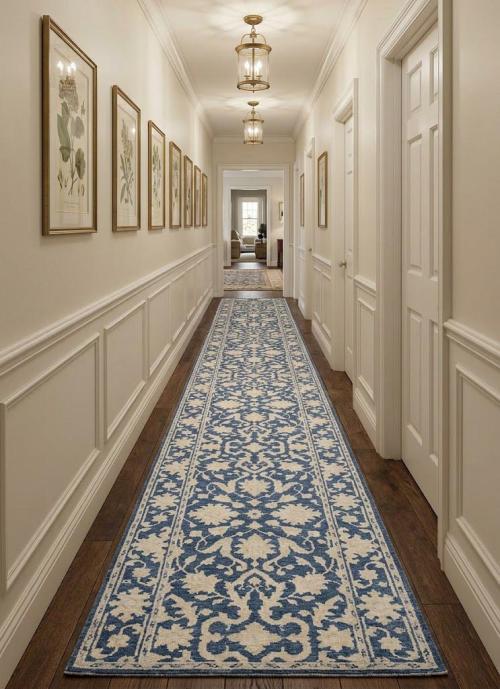 2'6 X 20'0 Hand Knotted Blue Floral Transitional Wool Runner Rug