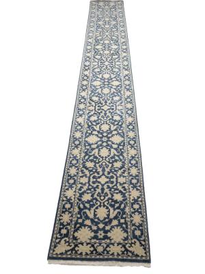 Muted Blue Floral Transitional 3X20 Oriental Runner Rug