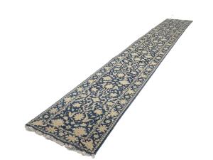 Muted Blue Floral Transitional 3X20 Oriental Runner Rug