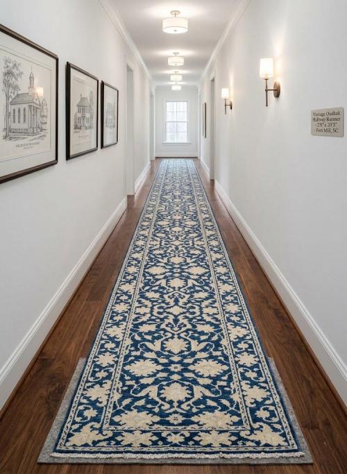 Muted Blue Floral Transitional 3X20 Oriental Runner Rug