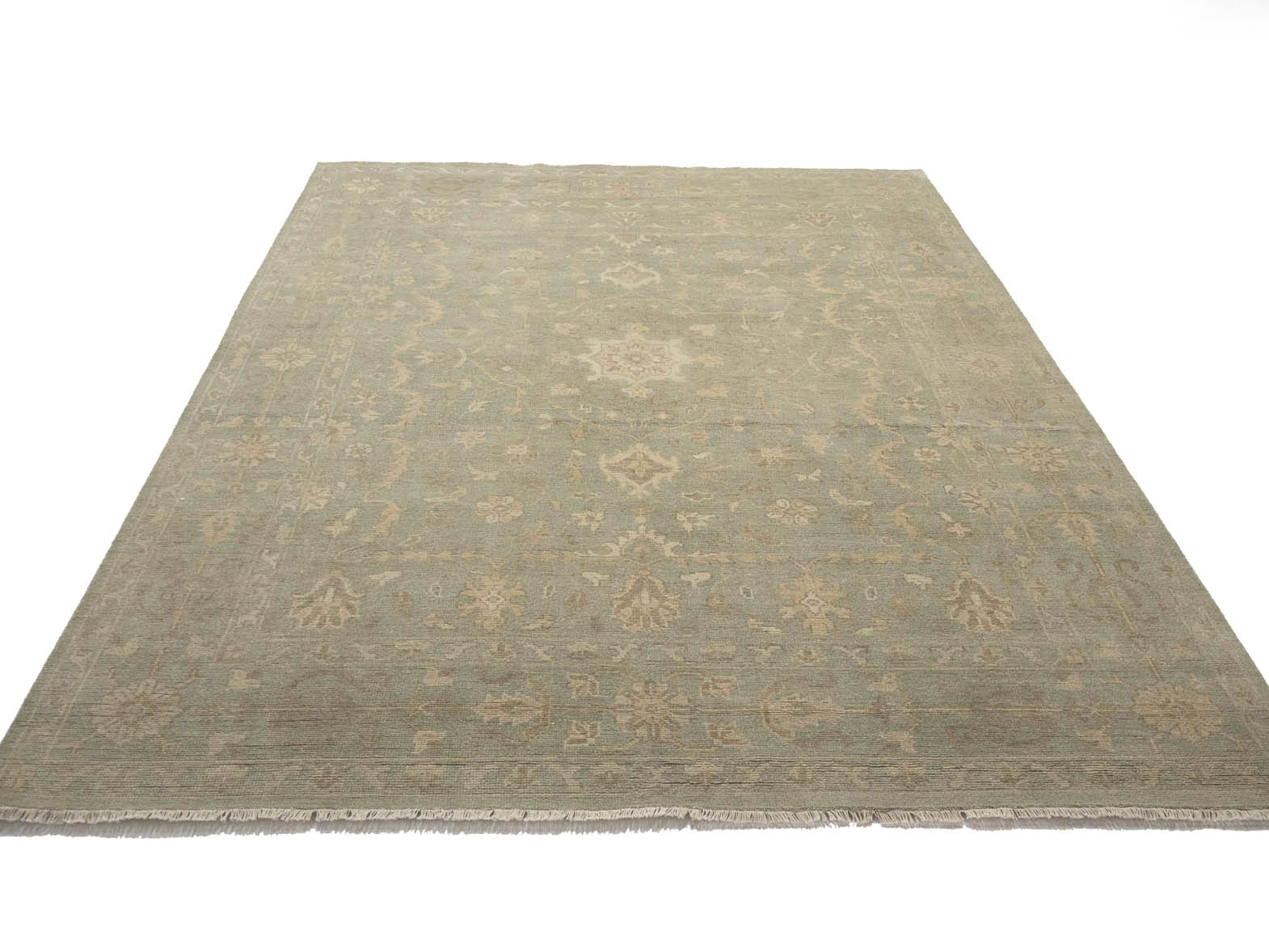 Muted Aqua Green Floral 9x12Transitional Oriental Rug