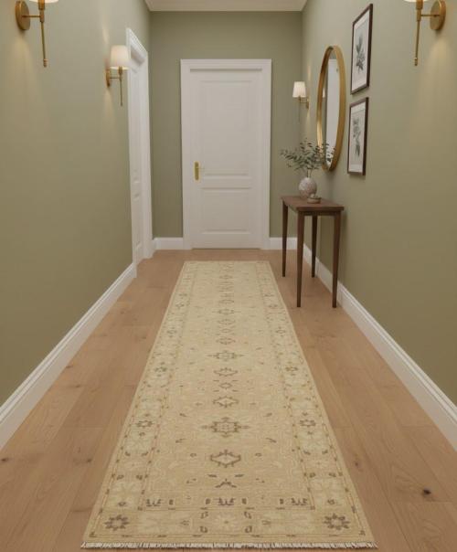 Muted Pinkish Beige Floral 3x12 Transitional Oriental Runner Rug