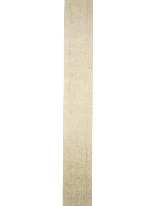 Muted Light Green Floral 2'7X17'10 Transitional Oriental Runner Rug