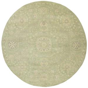 Muted Light Green Floral Transitional 8x8 Oriental Round Rug