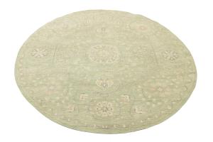 Muted Light Green Floral Transitional 8x8 Oriental Round Rug
