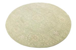 Muted Light Green Floral Transitional 8x8 Oriental Round Rug
