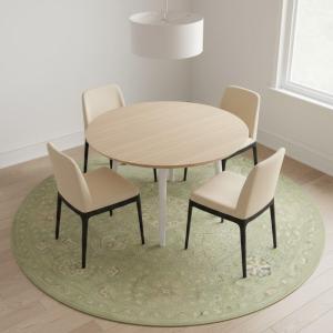 Muted Light Green Floral Transitional 8X8 Oriental Round Rug