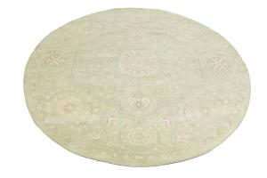Muted Light Green Floral Transitional 8x8 Oriental Round Rug