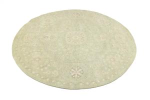 Muted Light Green Floral Transitional 8x8 Oriental Round Rug