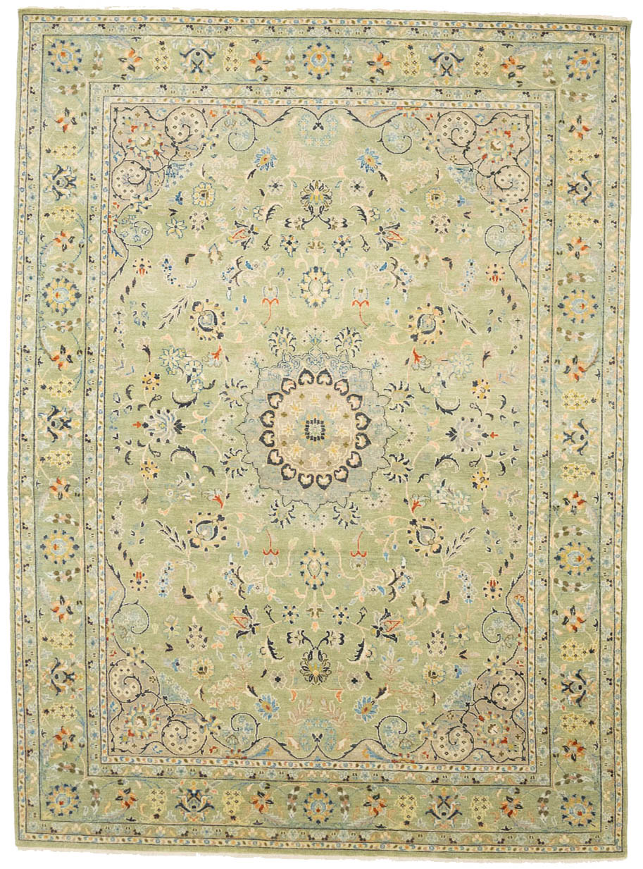 Sage Green Floral Transitional 9x12 Chobi Oriental Rug