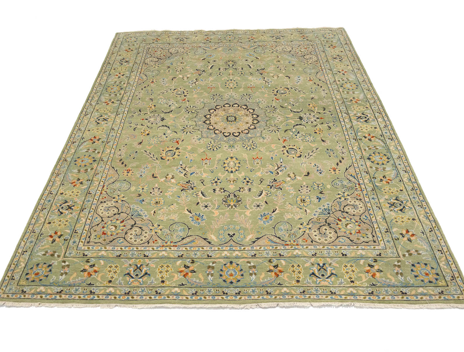 Sage Green Floral Transitional 9x12 Chobi Oriental Rug