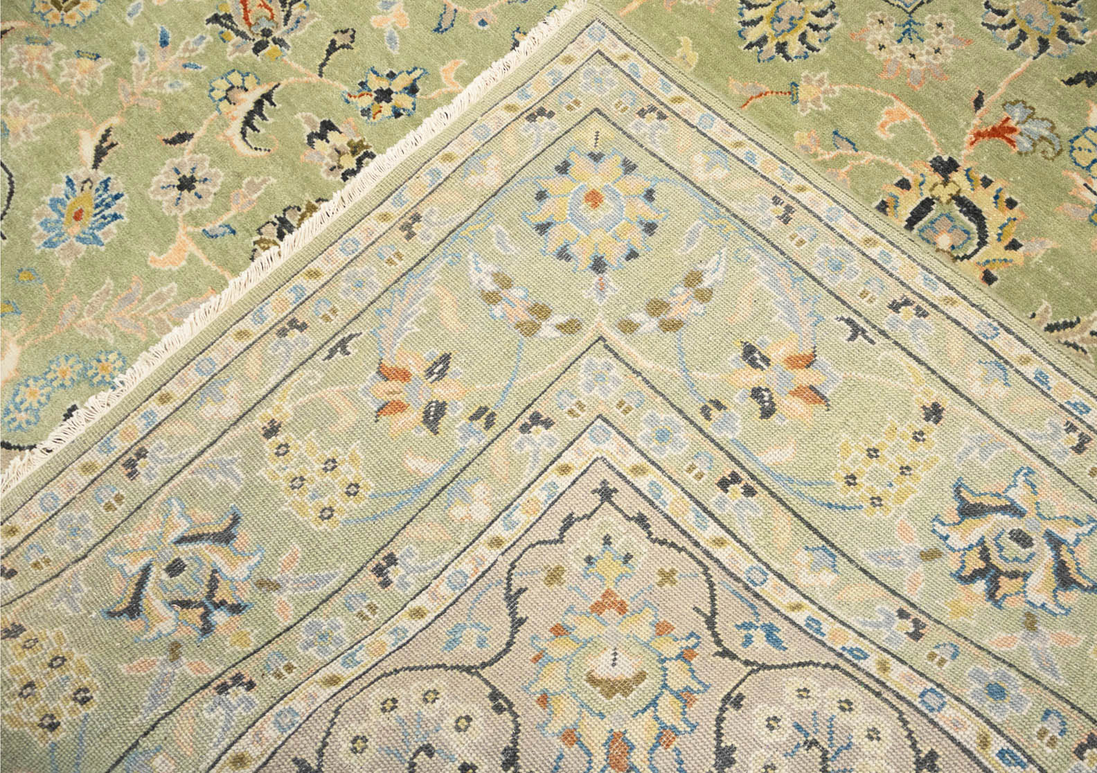 Sage Green Floral Transitional 9x12 Chobi Oriental Rug