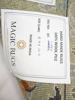 Sage Green Floral Transitional 9x12 Chobi Oriental Rug