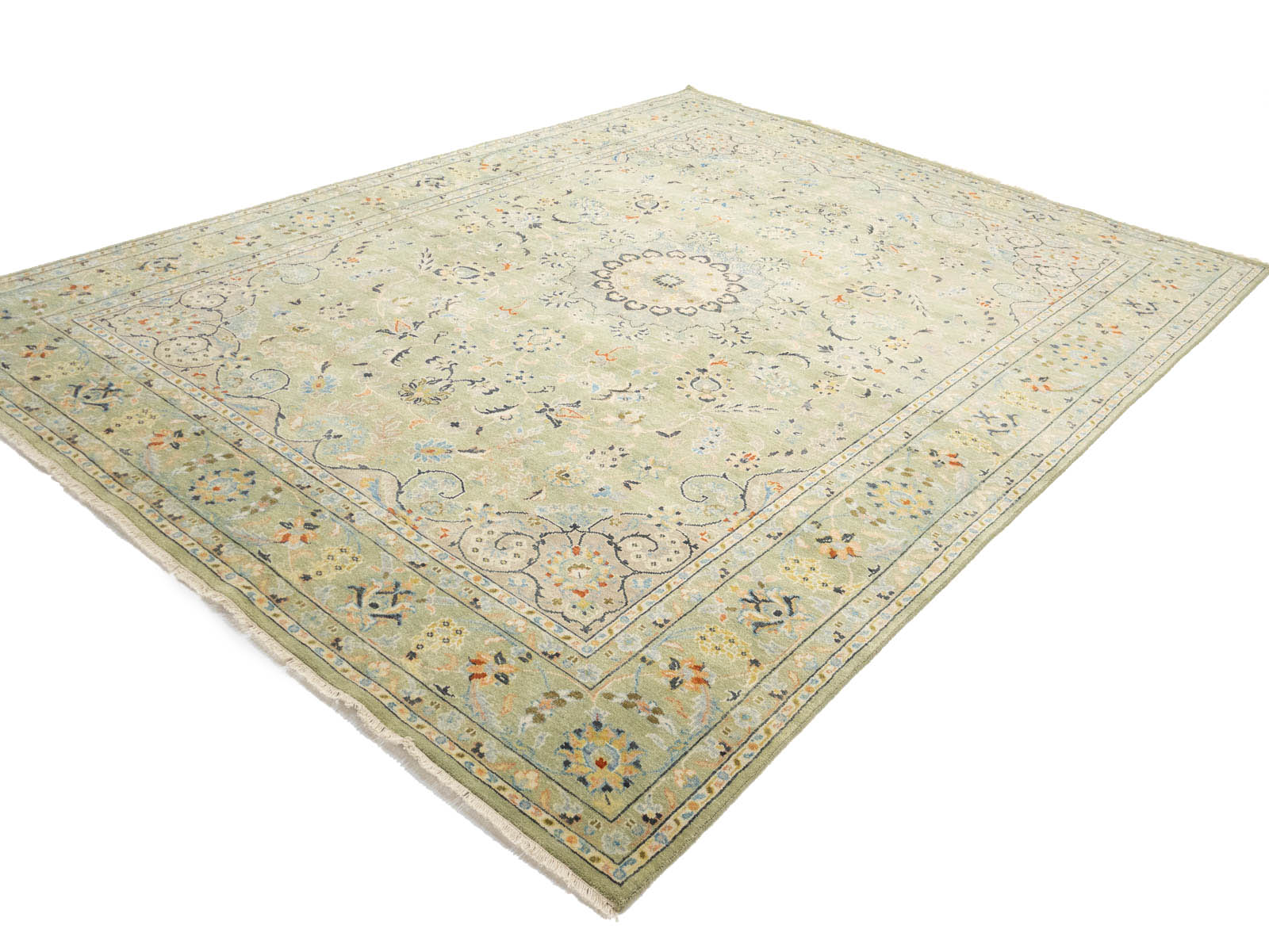 Sage Green Floral Transitional 9x12 Chobi Oriental Rug