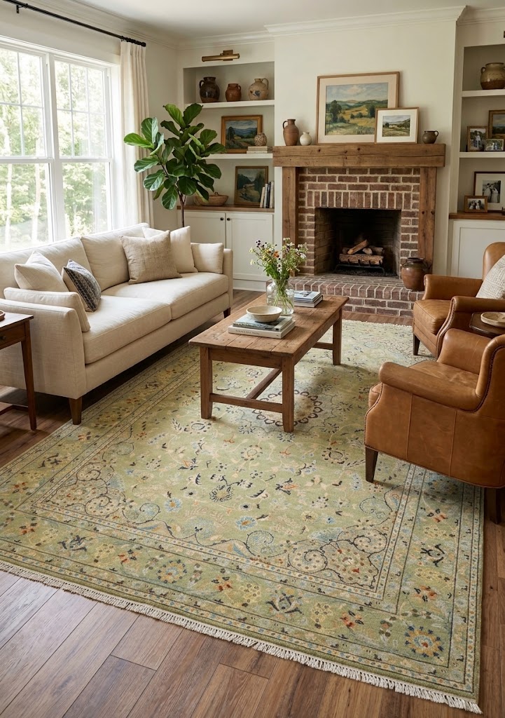 Sage Green Floral Transitional 9x12 Chobi Oriental Rug - Image 2