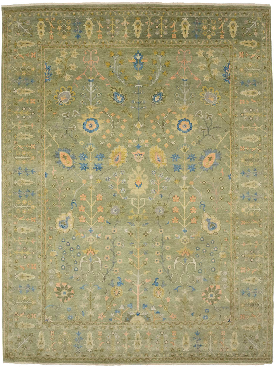 Olive Green Floral Traditional 9X12 Chobi Oriental Rug