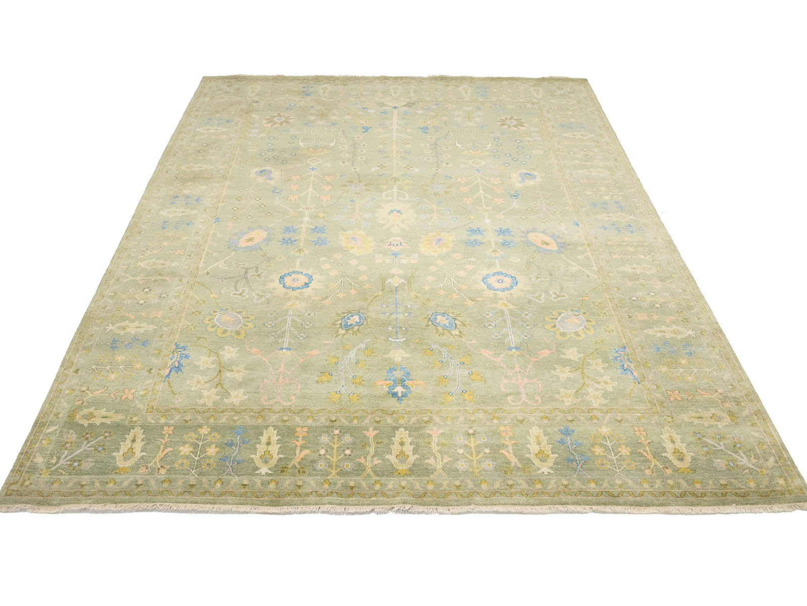 Olive Green Floral Traditional 9X12 Chobi Oriental Rug