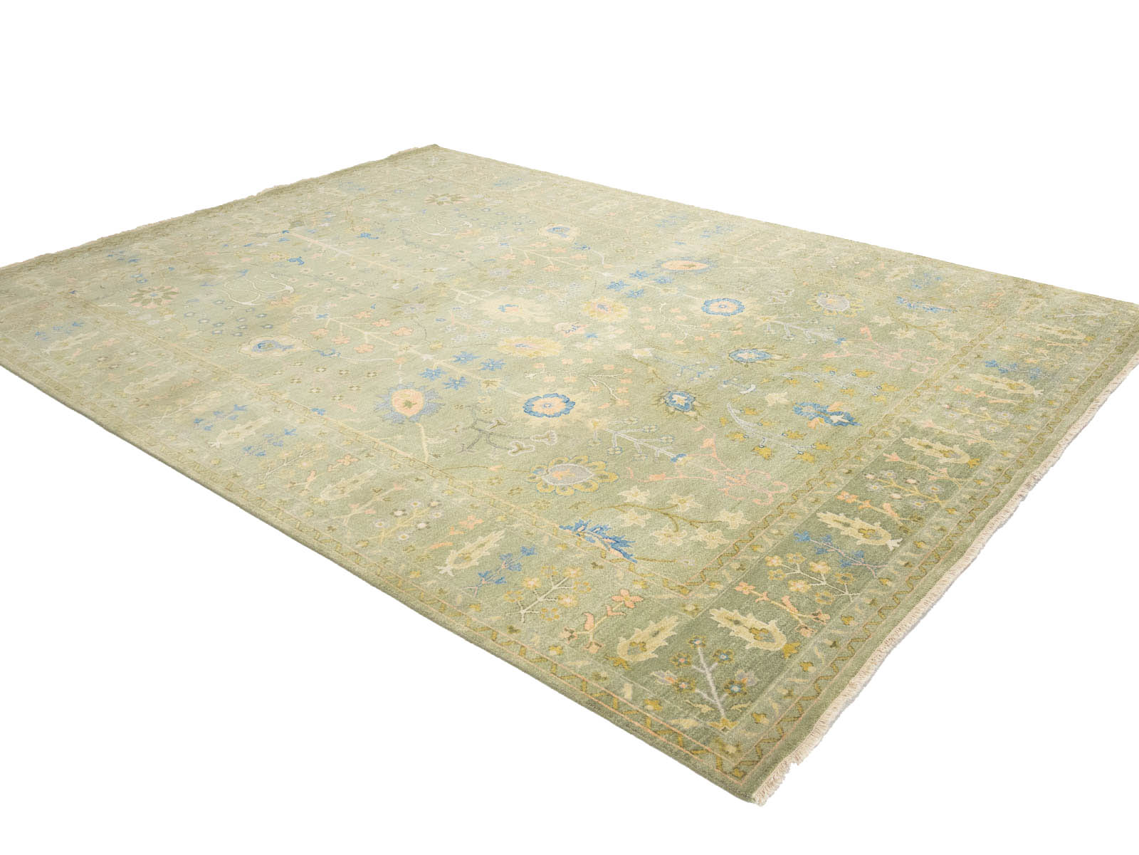 Olive Green Floral Traditional 9X12 Chobi Oriental Rug