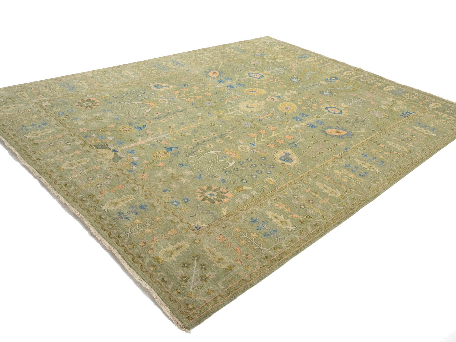 Olive Green Floral Traditional 9X12 Chobi Oriental Rug
