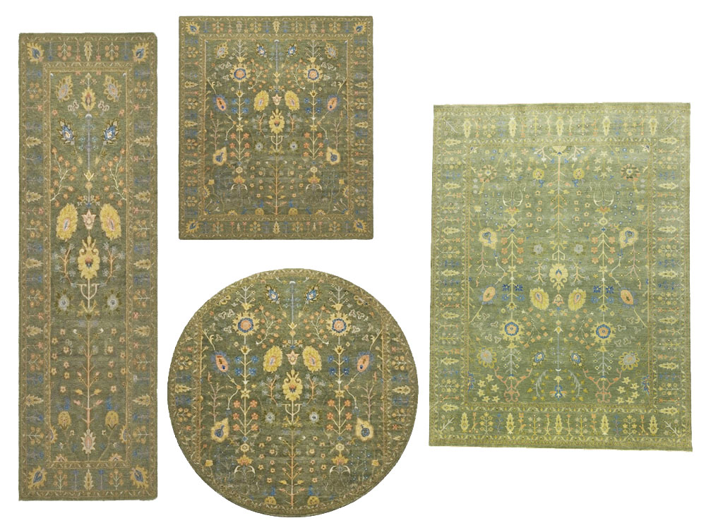 Olive Green Floral Traditional Oushak Chobi Oriental All Size - Image 1