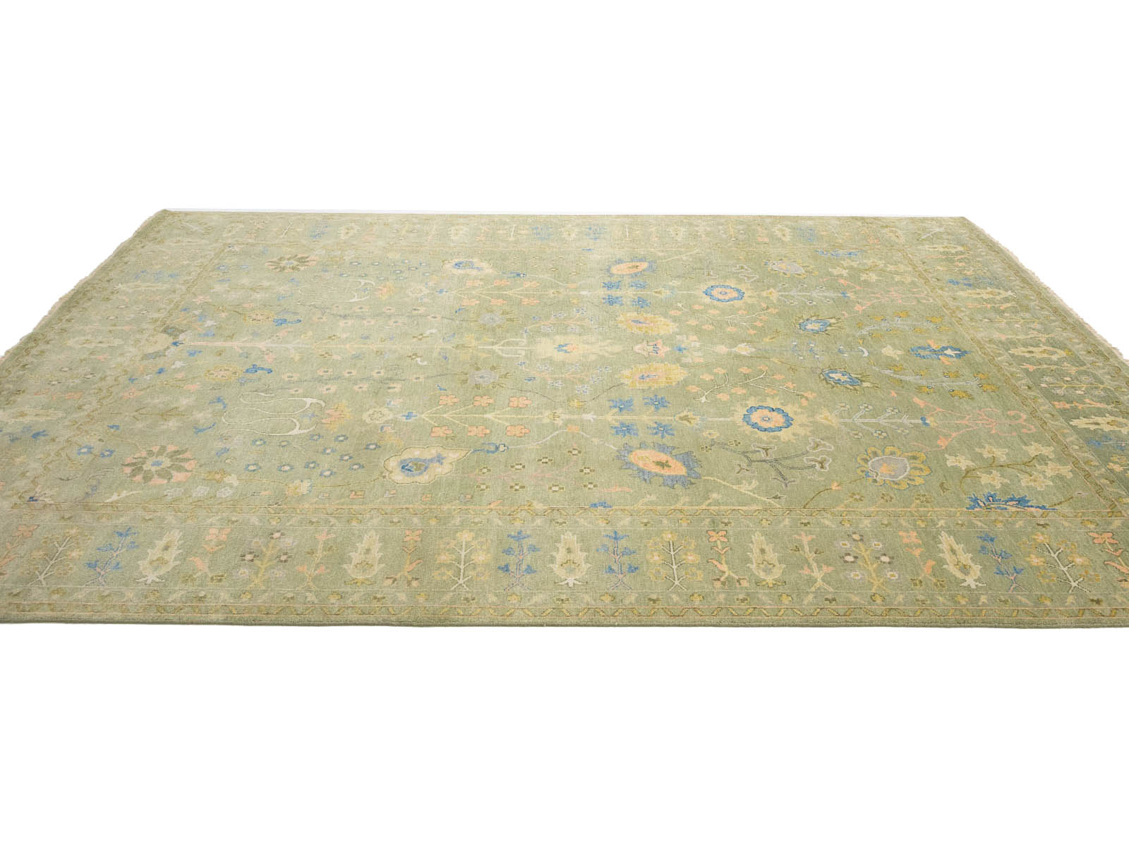Olive Green Floral Traditional 9X12 Chobi Oriental Rug