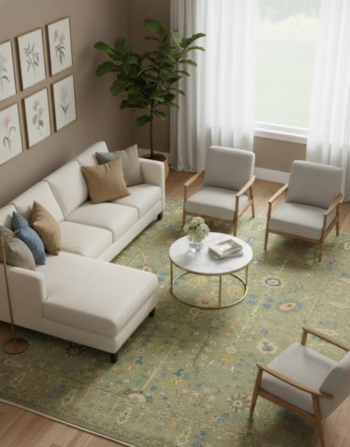 Olive Green Floral Traditional 9X12 Chobi Oriental Rug