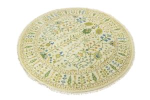 Ivory Floral 8x8 Traditional Chobi Oriental Round Rug
