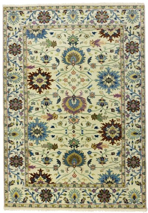 Cream Floral 6X9 Oushak Chobi Oriental Rug