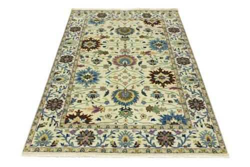 Cream Floral 6X9 Oushak Chobi Oriental Rug