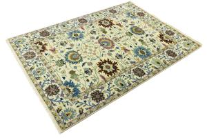 Cream Floral 6X9 Oushak Chobi Oriental Rug
