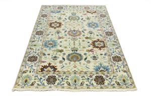 Cream Floral 6X9 Oushak Chobi Oriental Rug