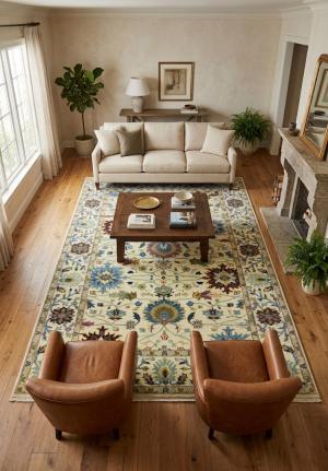 Cream Floral 6X9 Oushak Chobi Oriental Rug