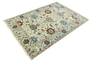 Cream Floral 6X9 Oushak Chobi Oriental Rug